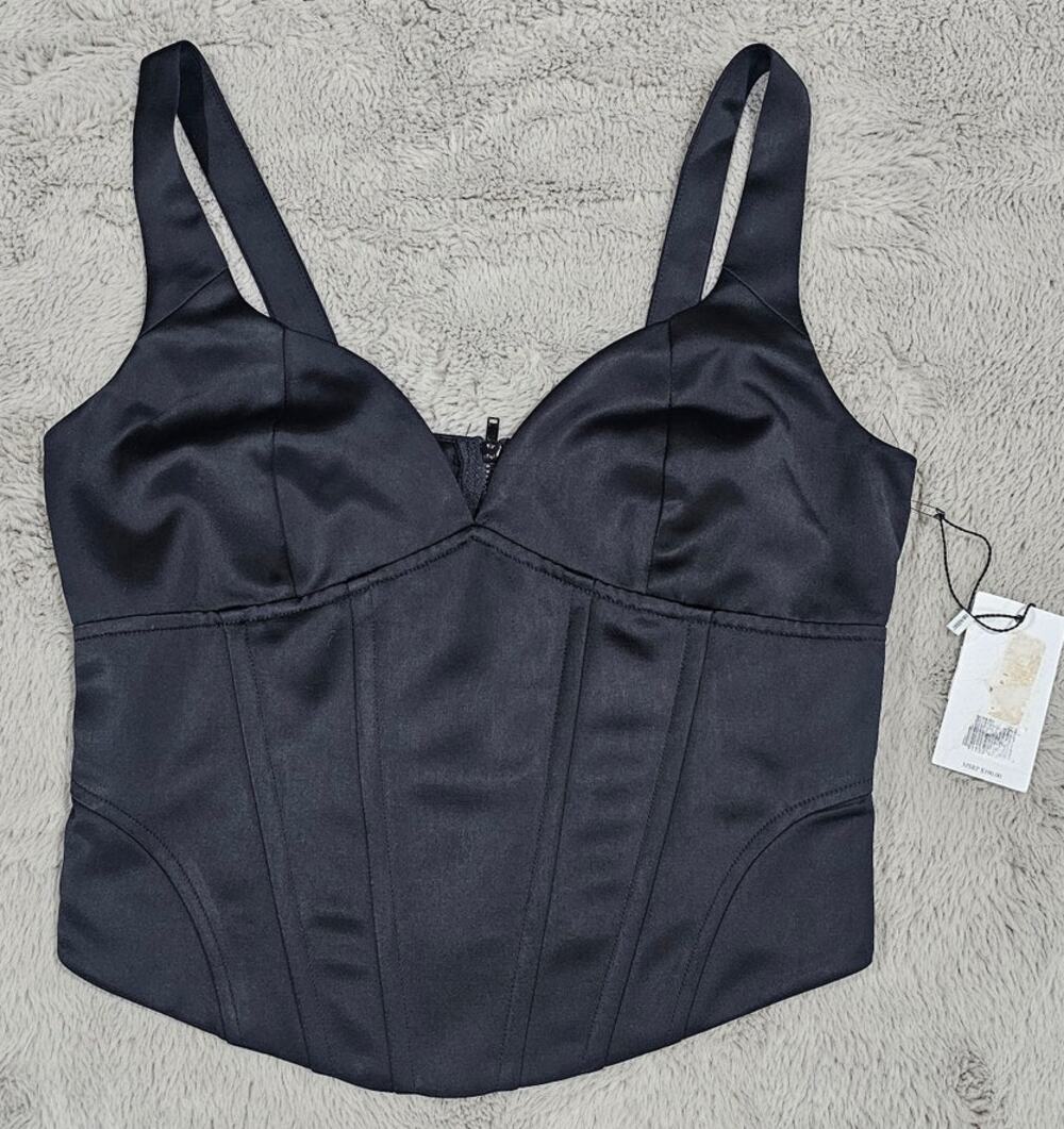 Jason Wu Corset Bustier Top, Satin, Black, Zip Back, Wide Strap New, NWT Sz S